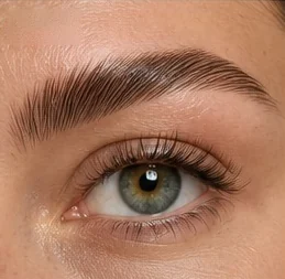 Illustration: øjenbryn efter Brow Lamination, løftet og formet i samme retning